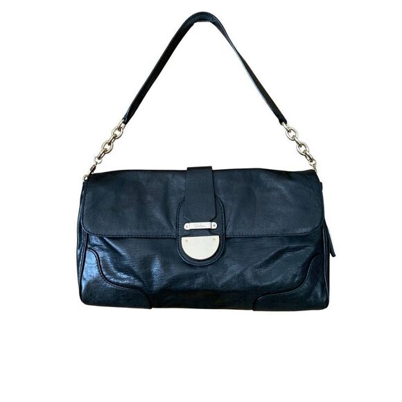 Cole Haan Textured Leather Shoulder Bag with Chain Detail in Black - Picture 1 of 12